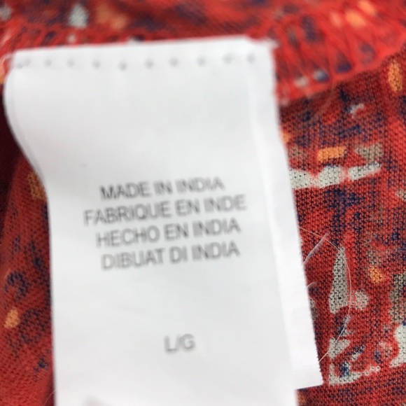 Lucky Brand Los Angeles, CA Orange Print Top Artsy Size Large Boho - Picture 9 of 10